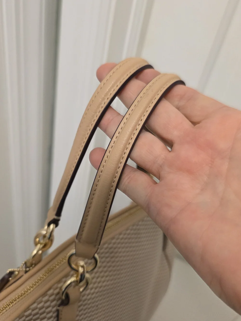 EC Coach Kelsey Beige Jacquard Print Satchel/Crossbody Bag F57244